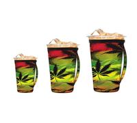 Ethebre Rasta Cannabis Leaves Pattern Iced Coffee Sleeve with Handle, Reusable Washable Neoprene Cup Holder Set of 3, Insulated Anti-Slip Drink Sleeve for 16-32 oz Cups