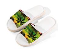 Ethebre Rasta Cannabis Leaves Pattern Open Toe House Slippers for Women Men Breathable Linen Home Sandals with Anti Slip EVA Sole Summer Comfortable Indoor Shoes Spa Guest Use Size XL