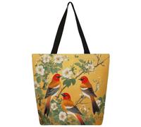 Ethebre Retro Magpie Tree Branch Canvas Tote Bag for Women Reusable Shoulder Handbag with Inner Zipper Pocket Cute Printed Casual Daily Work Travel Shopping Grocery Tote Gift
