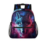 Ethebre Space Cool Wolf Kids Backpack for Boys Girls, Waterproof Lightweight Toddler School Bag with Chest Strap, Small Travel Book Bag Preschool Kindergarten Backpack