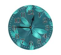 Ethebre Teal Green Dragonfly Pattern Round Wall Clock Silent Non Ticking Decorative Battery Operated Wall Clock With Stand For Living Room Bedroom Kitchen Office Home Decor 25 cm