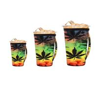Ethebre Vintage Cannabis Leaves Pattern Iced Coffee Sleeve with Handle, Reusable Washable Neoprene Cup Holder Set of 3, Insulated Anti-Slip Drink Sleeve for 16-32 oz Cups