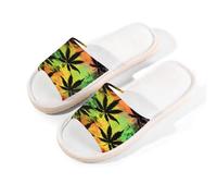 Ethebre Vintage Cannabis Leaves Pattern Open Toe House Slippers for Women Men Breathable Linen Home Sandals with Anti Slip EVA Sole Summer Comfortable Indoor Shoes Spa Guest Use Size XL