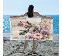 Ethebre Vintage Horse Flower Pattern Beach Towel 155x78 cm, Quick Dry Microfiber Sand Free Towel for Beach Pool Travel Lightweight Absorbent Bath Towel for Adults Kids Swimming Camping Yoga