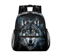 Ethebre Vintage Wolf Face Pattern Kids Backpack for Boys Girls, Waterproof Lightweight Toddler School Bag with Chest Strap, Small Travel Book Bag Preschool Kindergarten Backpack
