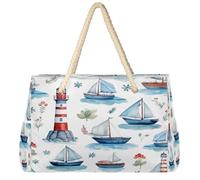 Ethebre Waterclor Sailboat Lighthouse Large Beach Bag for Women Waterproof Sandproof Beach Tote with Zipper Multiple Pockets Travel Pool Tote for Vacation Gym Shopping 52 x 18.5 x 38 cm