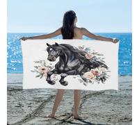 Ethebre Watercolor Black Horse Flower Beach Towel 155x78 cm, Quick Dry Microfiber Sand Free Towel for Beach Pool Travel Lightweight Absorbent Bath Towel for Adults Kids Swimming Camping Yoga