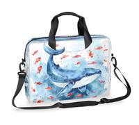 Ethebre Watercolor Ocean Whale Fishes Laptop Bag 16 Inch Laptop Computer Briefcase with Shoulder Strap Business Messenger Bag Travel Work Laptop Case with Multiple Pockets for Men Women