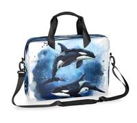 Ethebre Watercolor Ocean Whale Laptop Bag 16 Inch Laptop Computer Briefcase with Shoulder Strap Business Messenger Bag Travel Work Laptop Case with Multiple Pockets for Men Women