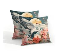 Ethebre Waterproof Outdoor Pillow Covers 16x16 Set of 2, Red Crowned Crane Moon Flowers Decorative Throw Pillowcases for Patio Garden Farmhouse Porch Balcony Indoor Outdoor Use