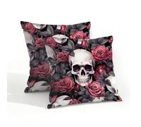 Ethebre Waterproof Outdoor Pillow Covers 18x18 Set of 2, Skull Floral Roses Pattern Decorative Throw Pillowcases for Patio Garden Farmhouse Porch Balcony Indoor Outdoor Use
