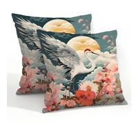 Ethebre Waterproof Outdoor Pillow Covers 22x22 Set of 2, Red Crowned Crane Moon Flowers Decorative Throw Pillowcases for Patio Garden Farmhouse Porch Balcony Indoor Outdoor Use