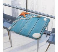 Ethebre Wooden Board Summer Seashells Square Tablecloth with Elastic Edge Waterproof Polyester Fitted Table Cover for Indoor Outdoor Dining Kitchen Patio Picnic Party Fit 86x86 cm Tables