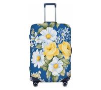 Ethebre Yellow Roses White Daisies Pattern Elastic Luggage Covers, Protective Suitcase Cover Dustproof Scratch Resistant Stretch Luggage Protector for Business Trip Travel, L for 25-28 in Suitcases