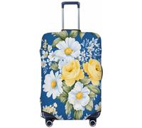 Ethebre Yellow Roses White Daisies Pattern Elastic Luggage Covers, Protective Suitcase Cover Dustproof Scratch Resistant Stretch Luggage Protector for Business Trip Travel, XL for 29-32 in Suitcases