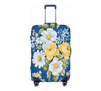 Ethebre Yellow Roses White Daisies Pattern Elastic Luggage Covers, Protective Suitcase Cover Dustproof Scratch Resistant Stretch Luggage Protector for Business Trip Travel, M for 22-24 in Suitcases