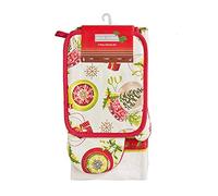 Ethel May 3 Pack Christmas Festive Xmas Tea Towel Set includes Tea Towel Oven mitt Gloves and Pot Mat Santa, Snowman, christmas tree and baubles (Festive Baubles)