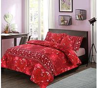 Ethel May Jasmin Love Heart Flowers Floral Printed Duvet Cover Set (Red, King)