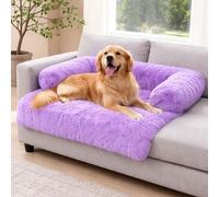 Ethel May Luxury Soft Plush Pet Sofa Bed - Waterproof Raised Sides Washable Non Slip Dog Cat Bed Fluffy Bed and Big Cord Variations (Fluffy Lilac, 75 * 75 * 13 cm)