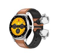 Ethelred Smart Watch GT66 TWS 2 in 1 Earbuds Wireless Headset Women Bluetooth Call Heart Rate Tracker Earphones Smartwatch (Brown Leather)