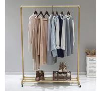 Ethemiable Clothing Store Industrial Rolling Clothing Display Stands with Wheels,Storage Shoe Bag Pipe Shelf,Organization Garment Rack,Home Storage Clothes Hanging Shelves (Gold)