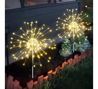 etheray Solar Garden Lights Outdoor for Decor 2 Pack, Solar Fireworks Lights - LED Starburst Fairy Lights Waterproof as Decorations for Outside Yard (Warm-White)