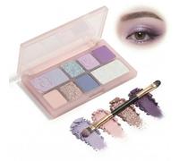 Ethereal Aurora 9-Color Eyeshadow Palette with Matte Shimmer Metallic Shades - Compact Travel Case with Mirror Dual-Ended Brush for Daywear Evening Glamour in Lavender Lilac Silver Tones