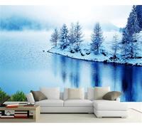 Ethereal Blue Lake Trees Snowy Landscape 3D Wallpaper Textured Silk Easy Install Living Room Sofa Bedroom Dining Room Home Decoration Wall-300cm×210cm