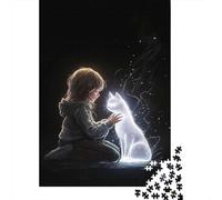 Ethereal Bond - Glowing Cat And Child Art - Mystical Connection Portrait 1000-Piece Jigsaw Puzzle for Adults, 38x26cm/1000pcs, Fresh Winter Hobby, Quiet Evening Activity And Winter Weekends