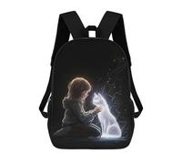 Ethereal Bond - Glowing Cat And Child Art - Mystical Connection Portrait 3D Printed Kids Backpacks Boys Fashion School Bag Travel Backpacks School Bags for Boys Elementary School Students 17inch