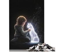 Ethereal Bond - Glowing Cat And Child Art - Mystical Connection Portrait Puzzles 1000 Pieces for Teenagers Gifts Wooden Puzzle Adult Jigsaw Puzzle Jigsaw Puzzles for Adults 1000pcs (75x50cm)