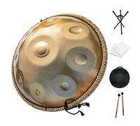 Ethereal Drum, D Minor 9 Notes 22 Inches Steel Tongue Drum,Hand Pan Drum, Hand Pan Drums for Adults, Metal Drum Instrument,Includes Hard Case,Mallets,Stand and Cloth, for School (gold 440hz)