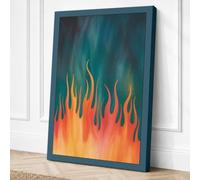 Ethereal Flames Rising Modern Canvas Wall Art Print 24x16 Inch | Teal