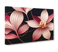 Ethereal Flowers Art Deco Canvas Print | Gallery Wrapped 30mm Frame Wall Decor | 30x20 inches | Ready to Hang | Art Deco Floral Picture | Living Room Bedroom Lounge Office