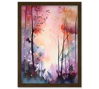 Ethereal Misty Autumn Forest Landscape at Dawn Modern Watercolour Painting Artwork Framed Wall Art Print A4 Artery8 Brown One Size