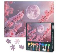 Ethereal Moonlight Jigsaw Puzzles for Adults 1000 Piece Blushing Petals Poster Dreamy Pink Landscape Painting Dressing Room Glam Salon Wellness Sanctuary Toy Craft Premium Board 27.5x19.7 Inch