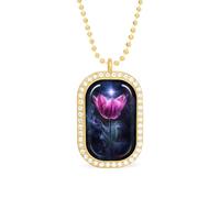 Ethereal Purple Tulips With Smoke Necklace Gift for Women White Diamond Necklaces Sparkling Rectangular Pendant with Chain