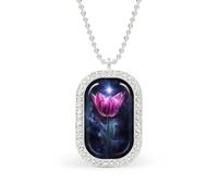 Ethereal Purple Tulips With Smoke Necklace Gift for Women White Diamond Necklaces Sparkling Rectangular Pendant with Chain