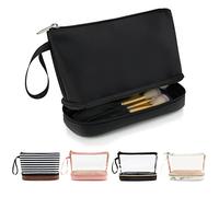 Ethereal Small Makeup Bag, 2 Layers Travel Makeup Bag with Makeup Brush Holder, Cosmetic Bag Black Make up Pouch for Women/Girls