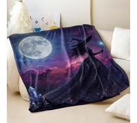 Ethereal Violet Witch Printed Flannel Blanket Under the Moon, Dreamy Purple Style Throw Blanket for Sofa Bed, Perfect for Holiday Decor for Adults and Kids (06,100x150cm)