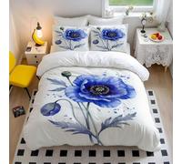 Ethereal Watercolor Poppy Duvet Cover Set, Low-Stimulation Botanical Bedding, Minimalist Visual Silence Bedroom Sanctuary for Relaxed Modern Living
