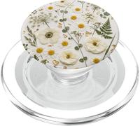 Ethereal White Botanical Floral and Leaf Pattern PopSockets PopGrip for MagSafe