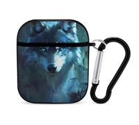 Ethereal Wolf Case Cover Compatible with AirPods 1 2 Generation with Black Keychain