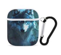 Ethereal Wolf Case Cover Compatible with AirPods 1 2 Generation with Black Keychain