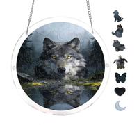 Ethereal Wolf Face Misty Wilderness 7.8x7.8in Acrylic Hanging Puzzle Home Decor