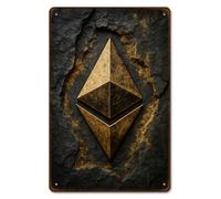 Ethereum Metal Tin Sign - 8x12'' Vintage Black and Gold Crypto Wall Art for Office, Man Cave, Tech Room, Financial Decor - Gift for Blockchain & Cryptocurrency Enthusiasts