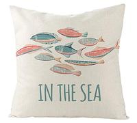 Ethereval Linen Couch Pillow Covers For Sofa Cushion Rustic Various Fishes In The Sea Coversfor Patio Furniture Waterproof Light Green Salmon - 50x50cm