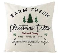 Ethereval Linen Couch Pillow Covers Outdoor Cushion Vintage Three Christmas Trees Farm Fresh For Living Room Furniture White - 40x40cm