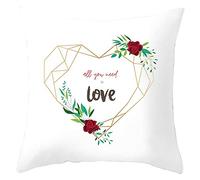 Ethereval Linen Pillow Coversmodern Cushion Foundation Case Heart Flower All Your Need Is Love Pillow Cover Textured Cushion Covers Indoor White Red - 50x50cm