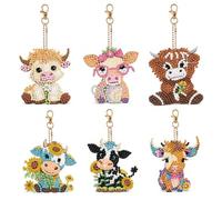 Etherlyfe 6Pcs Highland Cow Diamond Art Keyrings Diamond Art Keyrings | Highland Cow Gifts, Diamond Art Keyrings, Mini Gem Art Birthday And Festival Gift Key Pendant Decor